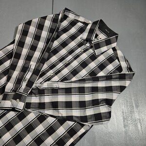 Bugatchi Men’s Plaid Button Down Shirt Black White Gray Large Cotton